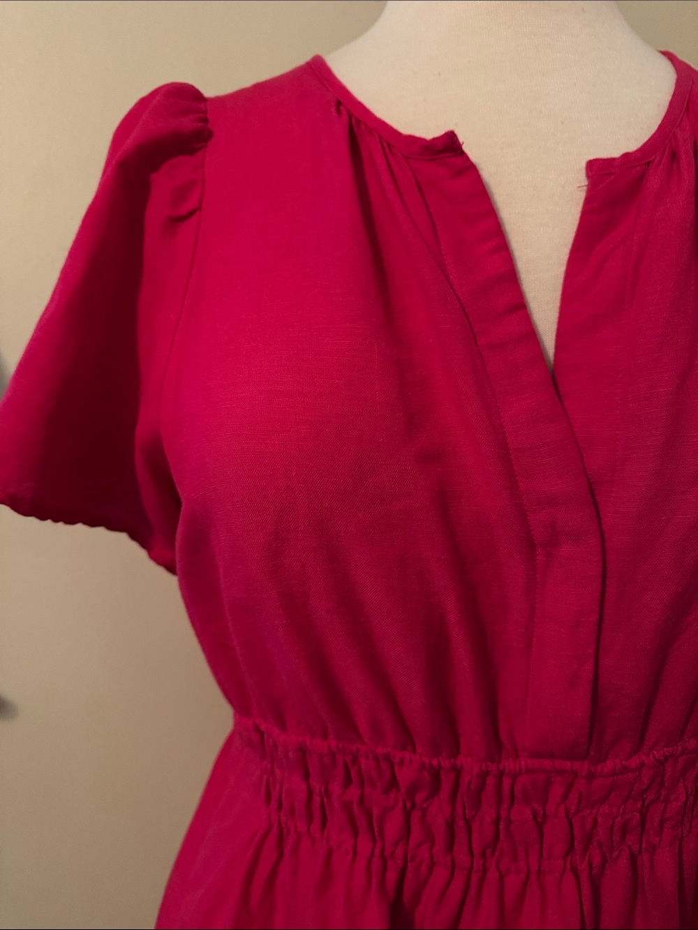 Anthropologie Somerset Tiered Ruffle Mini Dress Linen Blend Lined Size XL Pink - Picture 6 of 8